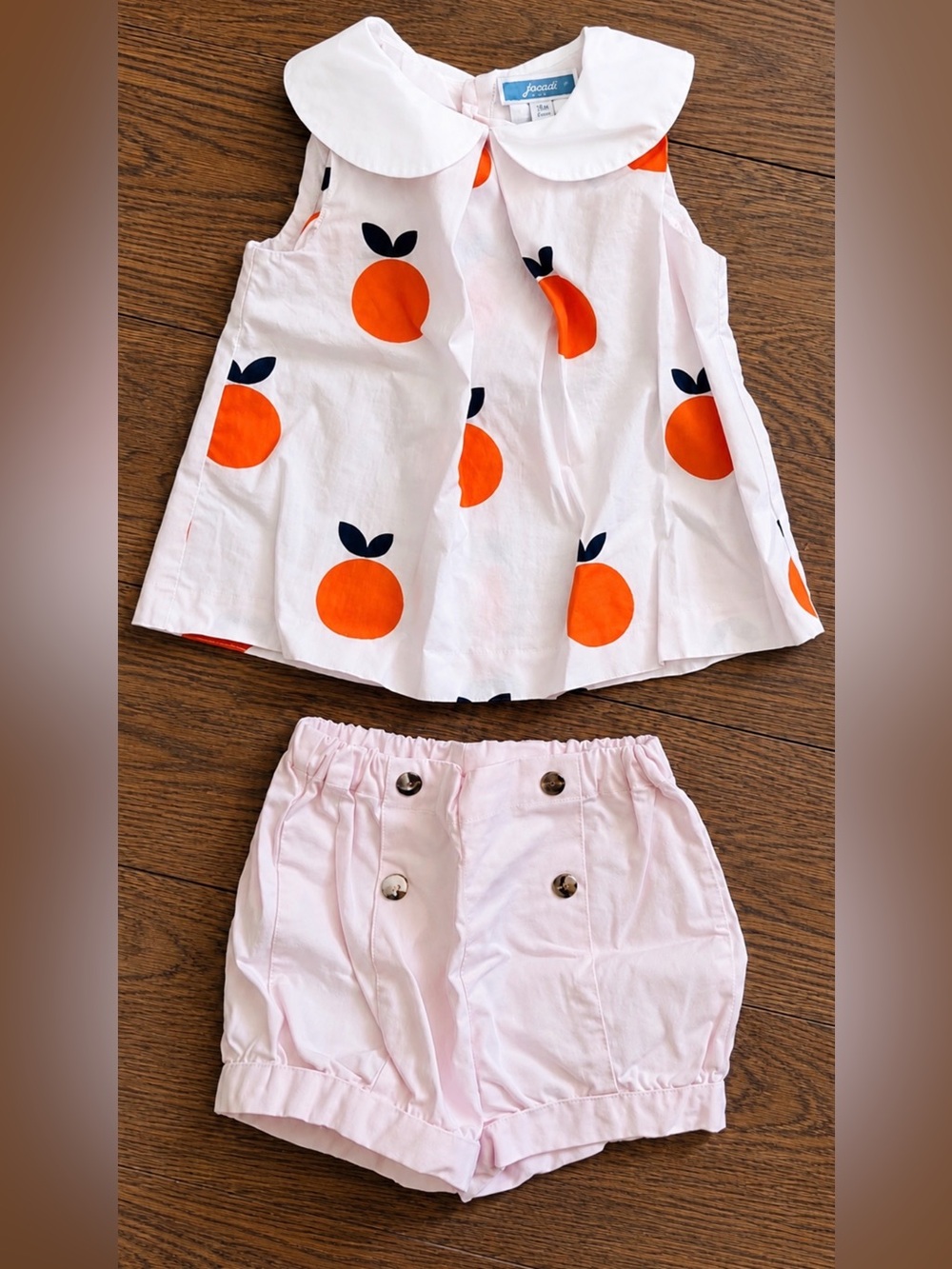 Jacadi Collar Top with Orange Fruit Print & Shorts Set Bundle 18 months Like New
